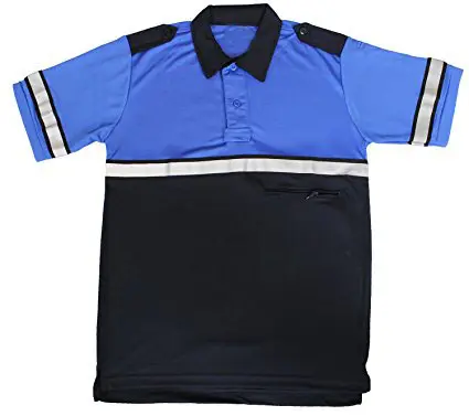 Kemeja Polo Keamanan Dua Warna Hitam dan Biru, Logo Kustom Hi Vis Lengan Pendek Cepat Kering Petugas Keamanan Kemeja Polo Keselamatan