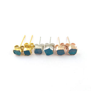 Natural <b>Turquoise</b> Tiny Raw Gold Electroplated <b>Stud</b> <b>Earrings</b> Trendy Wedding Party Gift Jewelry - Product Image 2