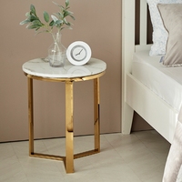 Ensemble de tables basses gigognes modernes en or pour salon, avec plateau en marbre simulé et pieds en acier doré