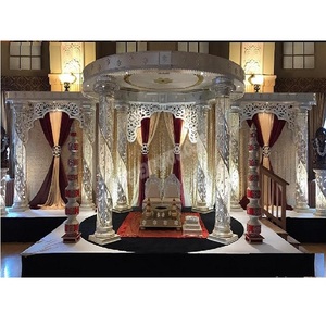 White Crystal Indian <b>Wedding</b> Mandap Decoration Spiral Crystal Fiber Pillar <b>Wedding</b> Mandap Setup Indian Style Fiber Mandap USA - Product Image 1