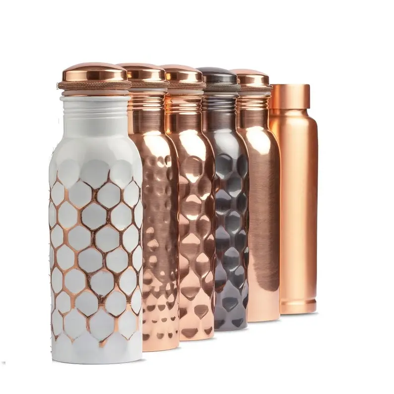 Copper water bottle india pure copper water bottle led free from india drinking bottle with 950 ml capacity custom logo