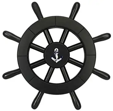 Calvin Handicraft Model Ships Black Decorative Ship Wheel with Anchor 12 "ウッドホームデコレーションインドラウンドシェイプカートンボックスラブ