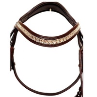 Rub International Modèle 7860B Bridon Hanovrier Marron en Cuir Véritable de Haute Qualité avec Frontal Doré à Cristaux de 8 mm et Muserolle Brevetée