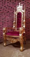 Fauteuil de salon en cuir synthétique rose doré avec dossier haut, style trône, tête de lion antique, en bois massif, fauteuil de loisirs