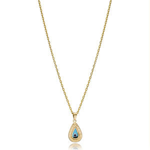 Trendy Drop Shape EvilEye Charm <b>Necklace</b> Wholesale Turkish <b>Handmade</b> 925 Sterling <b>Silver</b> Elegant Jewelry - Product Image 1