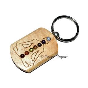 LLavero de madera de Buda grabado con chakras, madera de Buda - Product Image 1