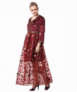 Vestido Maxi Largo Informal para Mujer, Estilo Vintage Indio Hecho a Mano, de Alta Calidad, 100% Algodón Crepé, Cuello en V, Manga Larga - Product Image 2