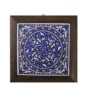 Turco pintado a mano de cerámica enmarcado azulejo - Product Image 1