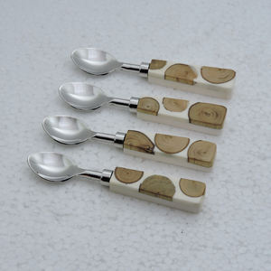 Hot Selling New Design <b>Wood</b> & Transparent Resin Handle & Stainless Steel Silver Plated Handmade Tea <b>Spoon</b> 4 Pcs <b>Set</b> - Product Image 4