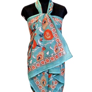 Produits les plus vendus – Fabricant indien – Sarong en coton imprimé à la main motif Fleur de Dieu Teal pour femmes indiennes – Paréo de plage en promotion - Product Image 3