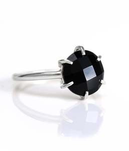 Gold Vermeil <b>Ring</b> With <b>Black</b> <b>Onyx</b> Diamond Round Shape Prong Set Trendy Trendy Gemstone <b>Ring</b> for Wedding Party or Anniversary - Product Image 2
