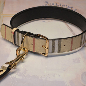 Conjunto de Collar y correa grande de cuero para perro, a cuadros, para todos los perros - Product Image 1