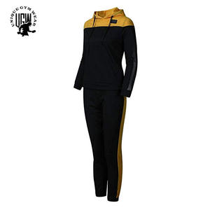 Ropa Deportiva ÚNICA de Alta Calidad, Conjuntos Deportivos de Invierno para Mujer, Elegantes, 2 en 1, con Capucha, de Algodón, al por Mayor, Personalizados, Negros y Amarillos - Product Image 2