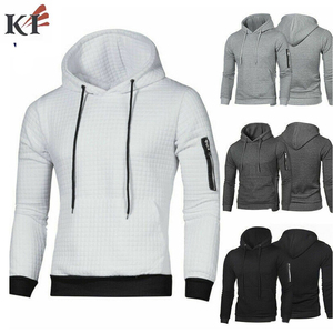 Sweat à capuche décontracté pour homme, coupe ajustée, en maille gaufrée, avec poche zippée, pour l'automne, manches classiques, couleur unie - Product Image 3