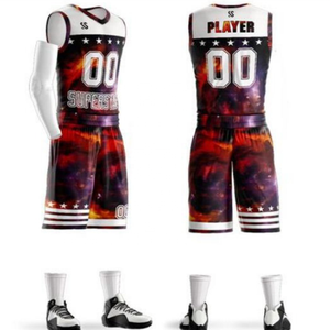 Juego de camisetas de baloncesto reversibles transpirables personalizables para hombre con uniformes cortos de diseño de sublimación - Product Image 1