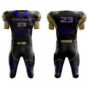 Uniforme de football américain personnalisé, maillot sublimé, coupe ajustée pour homme, manches courtes, noir, or, violet, évacuation de l'humidité, toutes saisons - Product Image 1