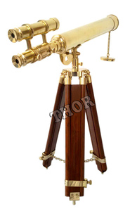 Telescopio marino de doble barril de latón macizo para el hogar, telescópico con soporte de trípode de madera, Spyglass - Product Image 3
