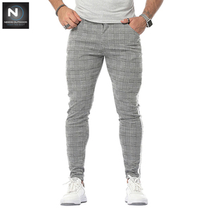 Pantalon de Jogging serré pour hommes, vêtements d'entraînement, de Fitness, de survêtement à carreaux, extensibles, décontractés, avec poches, tenue de course en plein air, - Product Image 5