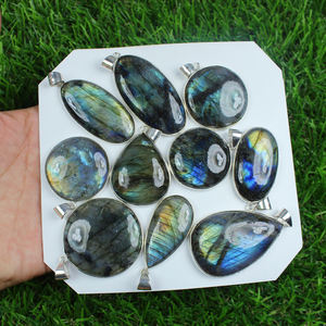 Labradorite naturelle pierre précieuse lunette pendentif Style Boho plaqué argent Sterling collier pendentifs fins et breloques pour mariages cadeaux - Product Image 1