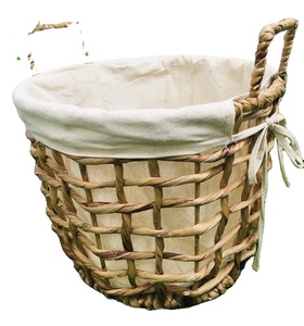 Panier de rangement rond en jacinthe d'eau, bac organisateur en osier avec doublure en coton, panier à linge écologique pour la maison Vgreenart - Product Image 1