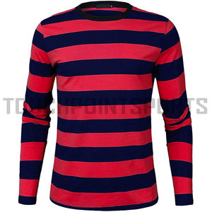 Camiseta básica a rayas de manga larga para hombre, Camisa de algodón con cuello redondo - Product Image 4