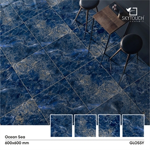 Cafe Look Diseño de mármol azul Porcelana esmaltada Acabado brillante Azulejo de porcelana para Villa Azulejos de porcelana Durable resistente al ácido - Product Image 4