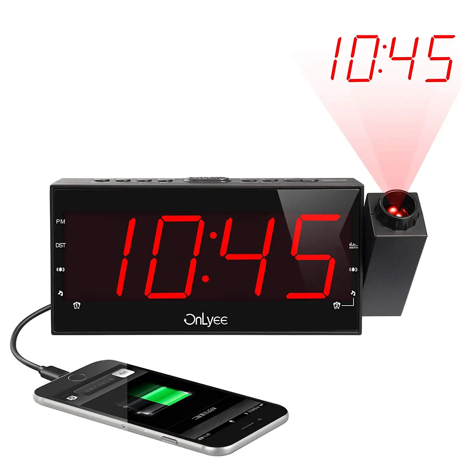 Reloj despertador Digital de proyección multifunción Radio FM con atenuador, Snooze, temporizador de sueño