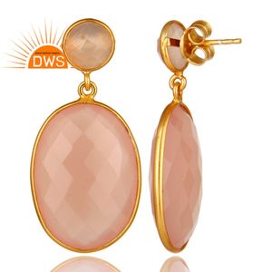 Rose Chalcedony Gemstone Statement Earring Silver Gold Plated Dangle Drop Designer Earrings Jewelry Manufacturer - Product Image 2