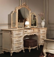 Coiffeuse de luxe avec miroir, élégante sculptée à la main, coiffeuse italienne de luxe classique avec miroir, meubles de chambre à coucher