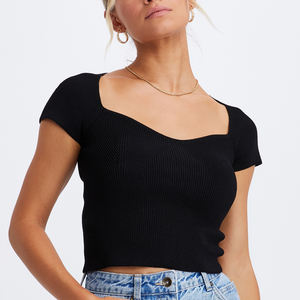 Camisetas cortas básicas para mujer, Tops cortos de manga corta con logotipo personalizado, 2021 - Product Image 2