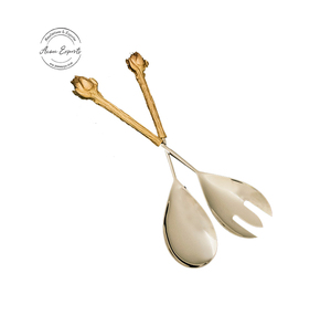 Meilleur prix Lot de 2 poignées de fleur de rose en laiton et acier inoxydable de grande taille pour bols de serveur de salade pour cadeaux d'affaires - Product Image 1
