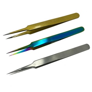 Pinzas de extensión de pestañas de acero inoxidable con etiqueta privada personalizada, pinzas de volumen recubiertas multicolores con punta puntiaguda - Product Image 2