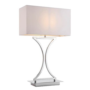 Modern Chrome Table <b>Lamp</b> with <b>Rectangle</b> White <b>Shade</b> for Living Room Decor - Product Image 1