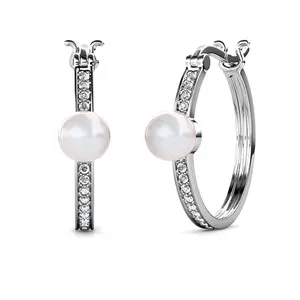 Sterling Silver 925 Premium Austrian Crystal Jewelry Handmade Antique Pearl Hoop Earrings For Women Destiny Jewellery