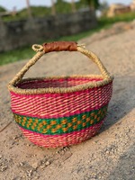 Panier Bolga écologique en bois massif, imprimé jonc de mer naturelle du Vietnam(0084587176063 de ponçage)