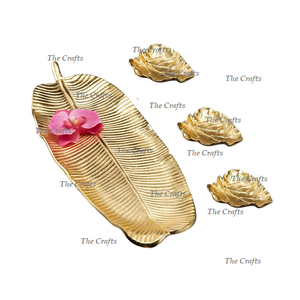 Ensemble de 2 plateaux de service pour fruits secs de tailles différentes en aluminium couleur or, plateau de service en forme de feuille aux prix les plus bas - Product Image 3