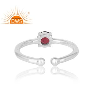 Garnet Gemstone Prong Set Ring High Quality 925 Sterling Shiny Silver Adjustable Band Ring Handmade Jewelry Wholesale - Product Image 3