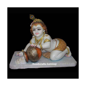 Estatua de mármol para bebé, estatua de Krishna con maceta de mantequilla - Product Image 1