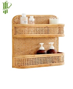 Étagère murale rectangulaire en rotin faite à la main, sculptée au laser, panier de rangement suspendu, organisateur multifonctionnel de style bambou pour la cuisine - Product Image 1
