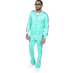 Chándal de invierno personalizado OEM para hombre, Sudadera con capucha y cremallera completa bloqueada de color, conjunto de 2 piezas de talla grande - Product Image 2