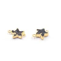 Connecteur en laiton plaqué or 18 carats en forme d'étoile de 15-17 mm avec anse pour la fabrication de bijoux, couleur Druzy noire