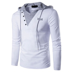 Camiseta acolchada de manga larga ajustada informal para hombre, sudadera sólida a la moda, capucha, talla XL de primavera, camisas de tela forradas con logotipo impreso - Product Image 1