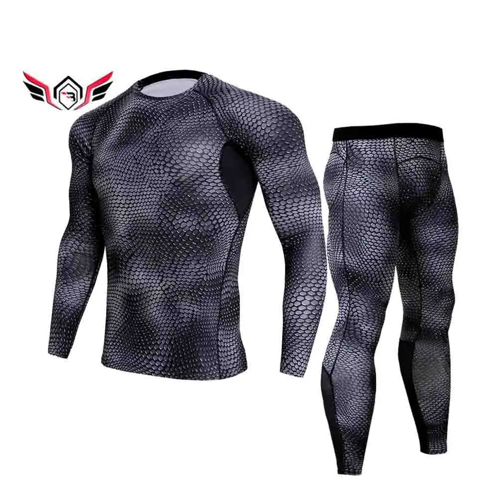 Men's Long Sleeves Fitness Tights Sports Training Stretch Suit Men's Active Wear 2 Piece