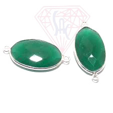 Conector de Brazalete Hecho a Mano con Esmeralda Teñida de Plata de Ley 925, Forma Ovalada, Doble Engaste, Facetado, Grado AAA, 10x12mm - Product Image 2