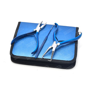 Le kit d'extension de cheveux en acier inoxydable Sharpinst de couleur bleu argent comprend un étui à fermeture éclair Rexine noir doux et un logo personnalisé - Product Image 2