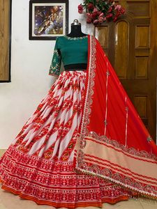 Lehenga choli-tela de seda de mantequilla pesada, nuevo diseño impreso, con bordado, trabajo a juego, dupatta y bl - Product Image 6