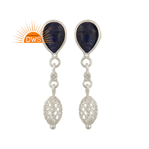 925 argent sterling fin corindon bleu naturel et topaze blanche pierres précieuses boucles d'oreilles fabricant de bijoux - Product Image 1