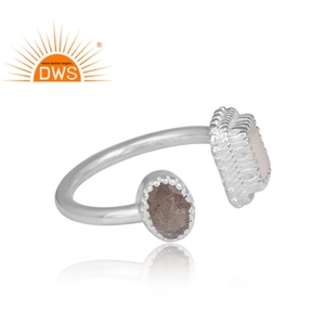 Arcoíris Moon Stone-anillo abierto de plata fina 925 con labradorita redonda, joyería antigua, venta al por mayor - Product Image 3