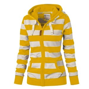 Sudadera con capucha informal a rayas con cremallera para mujer OEM, nueva moda de invierno, ropa exterior - Product Image 6
