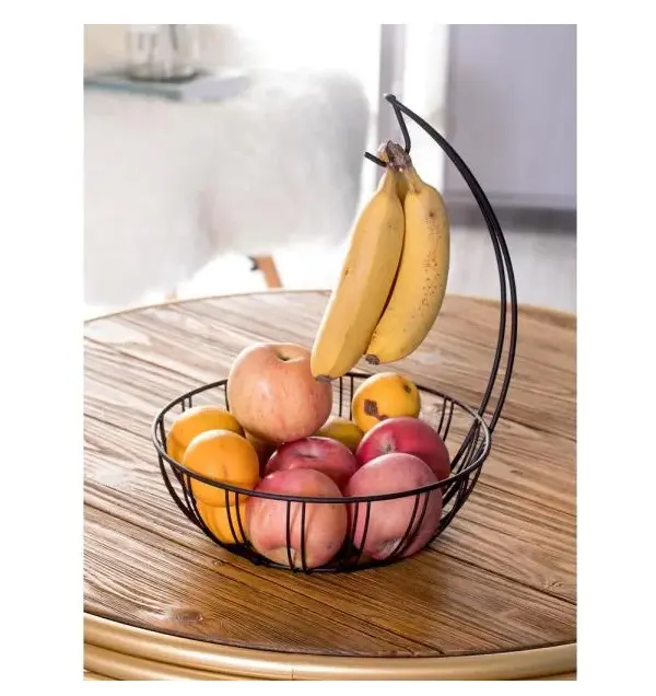 Metalen Draad Fruitschaal Mand Met Banaan Hanger Voor Keuken Teller Huishoudelijke Versierd Keuken Accessoires Multifunctionele
